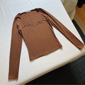 Reformation brown square neck knit long sleeve top